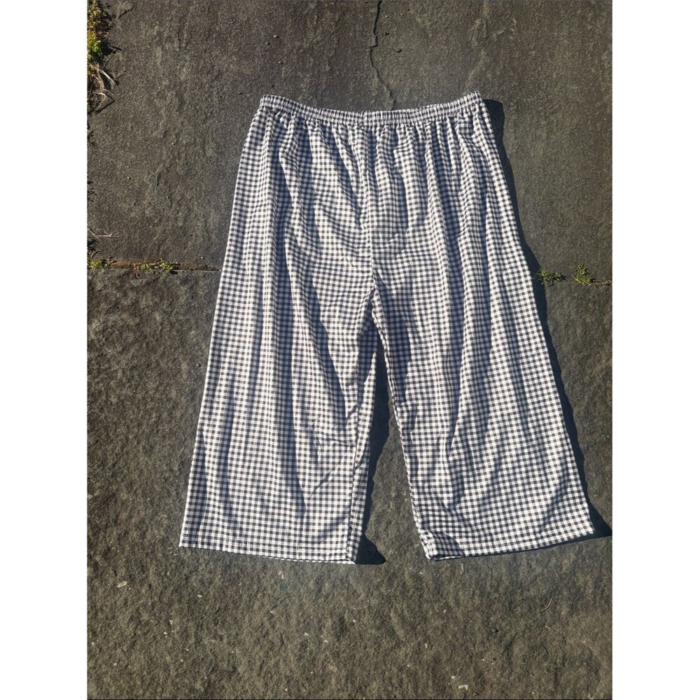 Gingham Elastic Waist Wide-Leg Capri Pants - Black & White L